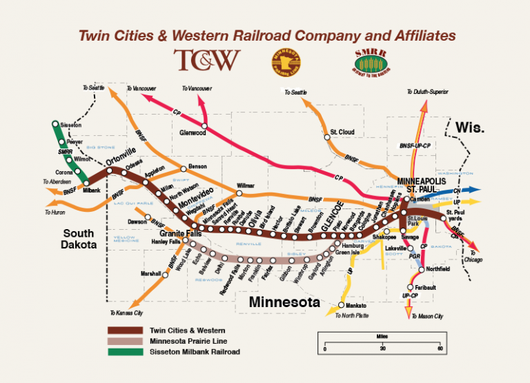 TC&W Railroad Map Largest MN Shortline Rail MN Rail Map
